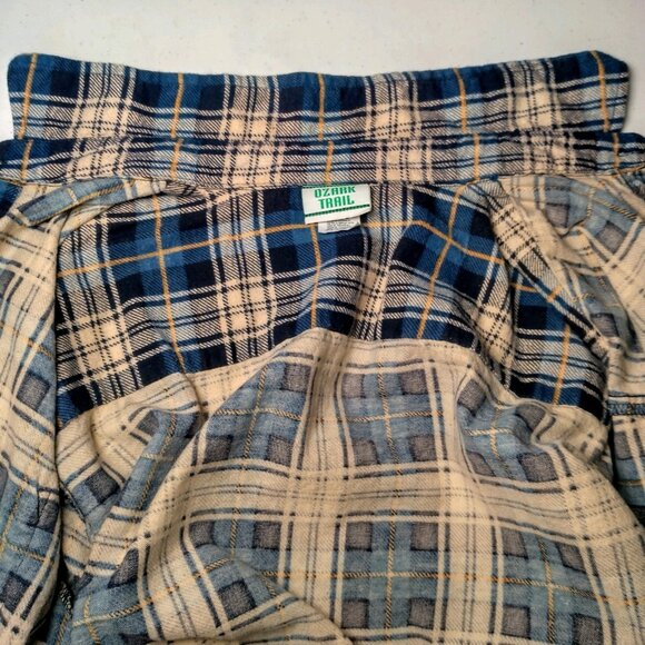Vitage Ozark Trail Flannel Shirt Men Medium Blue Yellow Plaid Clssic Work Grunge - Picture 9 of 15